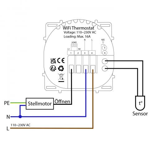 WLAN Raumthermostat m. ext. Sensor inkl. Glasrahmen Schwarz LXT-Q1-BG1-12 LUXUS TIME