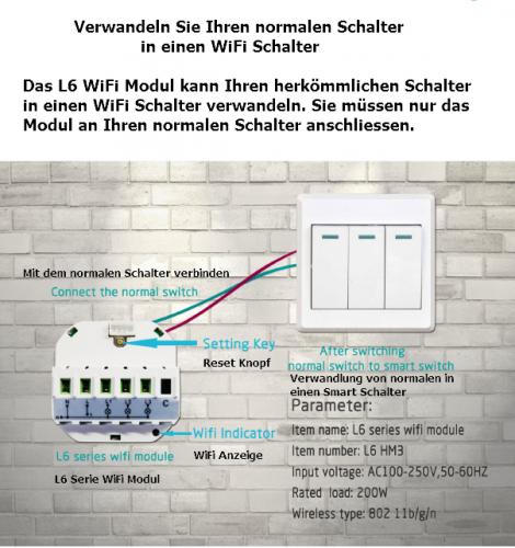 Smart Home WiFi WLAN Adapter Switch Schalter Funkschalter Unterputz L6 Modul