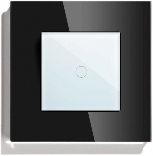 POINT Touch Lichtschalter Aluminium Rahmen mit Glaseinsatz 1-Fach Schwarz/Weiß LXBA1-12-P-701-11