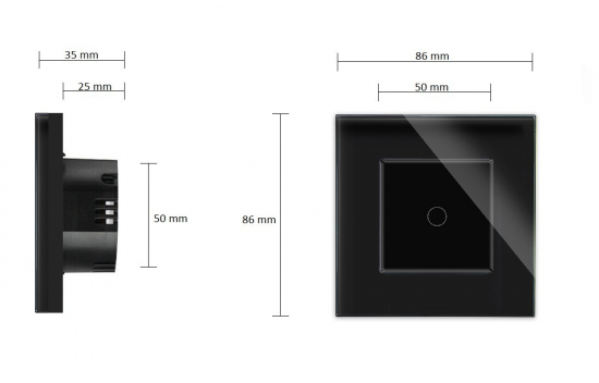 POINT Lichtschalter Glas 1 Fach Rahmen + Modul schwarz/schwarz LXBG1-12-P-701-12