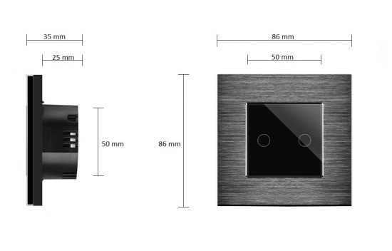 POINT Serienschalter Lichtschalter 2 Fach Alu Blende schwarz/schwarz LXBA1-12-P-702-12