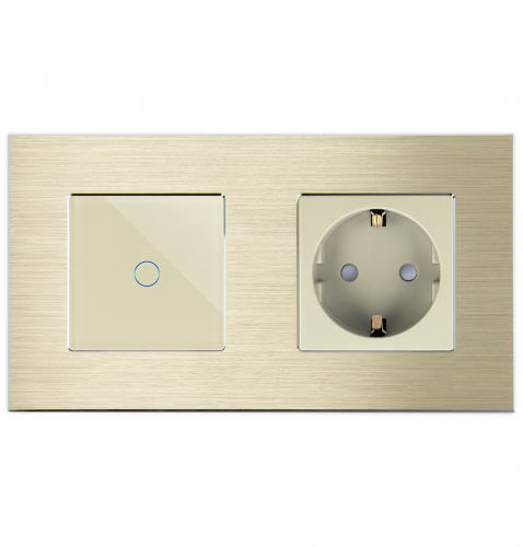 Alu 1-facher Lichtschalter + Steckdose Touch Gold LXBA2/P-701-71-13 POINT  