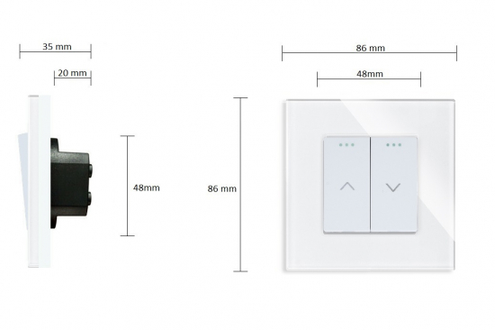 LUXUS-TIME Wipp Rolladenschalter Taster 2 Fach + Glas Rahmen Weiß/Weiß LXBG1-11-LX-102W-11