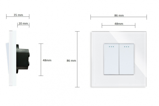LUX Wipp Lichtschalter/Wechselschalter 2 Fach + Glas Rahmen Weiß/Weiß LXBG1-11-LX-102M-11