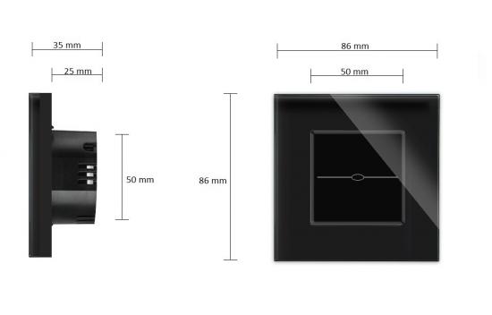 LUXUS-TIME WiFi Lichtschalter WLAN 1 Fach Glas Rahmen + Modul schwarz/schwarz LXBG1-12-LX-PWM1-12