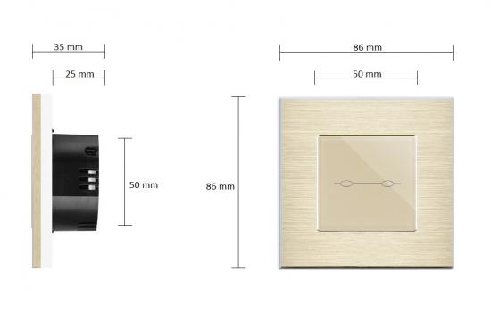 LUX Lichtschalter Dimmer  2 Fach Aluminium Rahmen + Modul gold