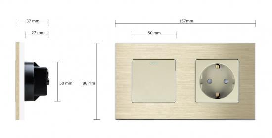 Luxus-Time Wipp Lichtschalter + Steckdose mit Aluminiumrahmen 2 Fach Gold