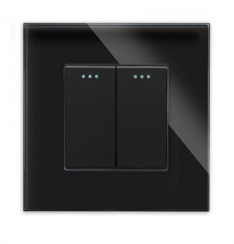 LUX Wipp Lichtschalter / Wechselschalter 2 Fach + Glas Rahmen Schwarz