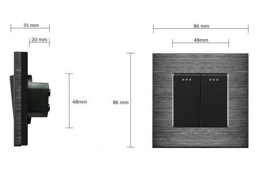 LUX Wipp Lichtschalter/Wechselschalter 2 Fach + Alu Rahmen Schwarz