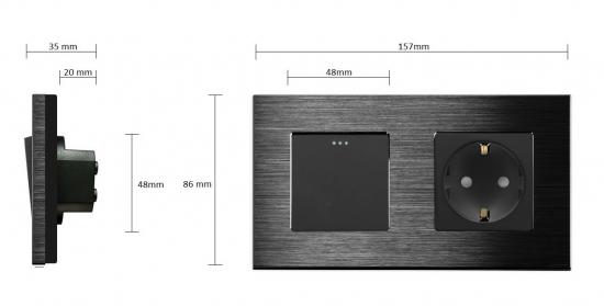 Luxus-Time Wipp Lichtschalter + Steckdose mit Aluminiumrahmen 2 Fach Schwarz