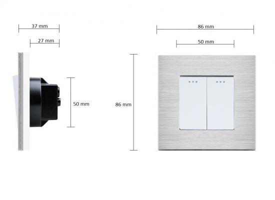 LUX Wipp Lichtschalter/Wechselschalter 2 Fach + Alu Rahmen Silber / Weiß
