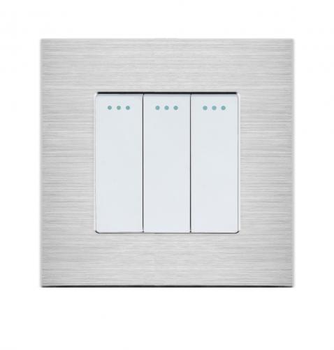 LUX Wipp Lichtschalter 3 Fach + Alu Rahmen Silber/Weiß