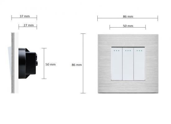 LUX Wipp Lichtschalter 3 Fach + Alu Rahmen Silber/Weiß
