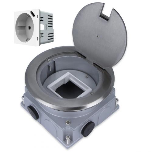 Edelstahl Bodentank Rund Steckdose m. USB-C 18W HTD-140YKP IP20 Klappdeckel