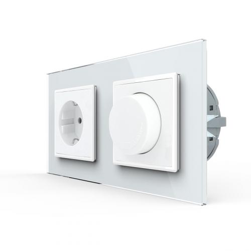 Glas Dimmer + Steckdose VDE Unterputz Wei LT1-C35DL LINA 