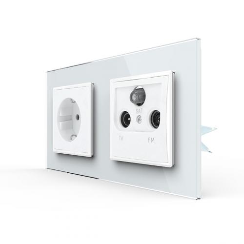 Glas Steckdose + SAT-TV-Radio VDE Unterputz Wei LINA 