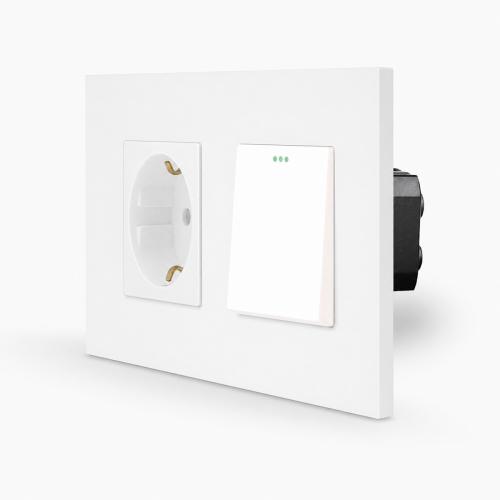 One 1-facher Lichtschalter / Wechselschalter + Steckdose Wippe Wei� LUXUS-TIME 