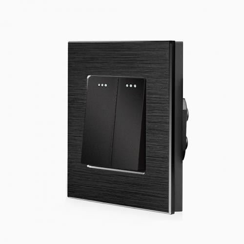 Alu 2-facher Taster Wipptaster inkl. Alurahmen Schwarz LX-102B-BA1-12 LUXUS TIME