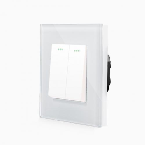 Alu 2-facher Taster Wipptaster inkl. Glasrahmen Wei� LX-102B-BG1-11 LUXUS TIME