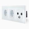 Glas TV/SAT/FM RADIO Durchgang Dose + 2 Steckdosen Wei� Luxus-Time