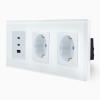 Glas 2 Steckdosen + USB C+A Schnellladegert 65W Wei Luxus-Time