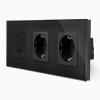 Glas 2 Steckdosen + USB C+A Schnellladegert 65W Schwarz Luxus-Time