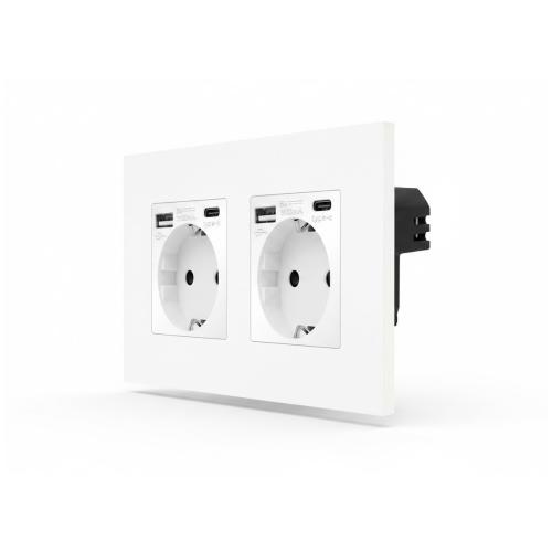 One 2 Steckdosen + USB Typ A/C 20W Wei� LUXUS-TIME 