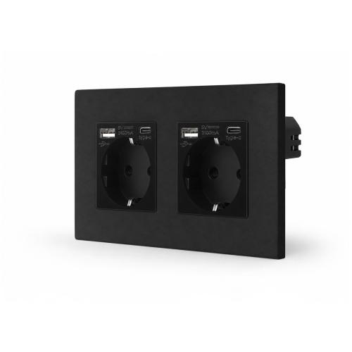 One 2 Steckdosen + USB 2-fach Typ A/C 20W Schwarz LUXUS-TIME