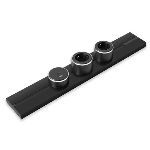 Steckdosenschienensystem Track Aufputz 50 cm + 2 Steckdosen + USB Schwarz