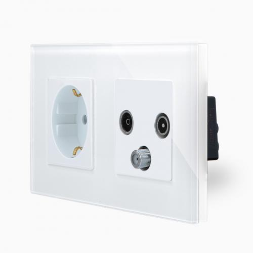 Glas TV/SAT/FM RADIO Durchgang + Steckdose Wei Luxus-Time