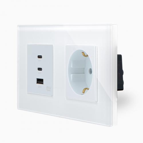 Glas USB C+A Schnellladegert 65W +  Steckdose Wei Luxus-Time