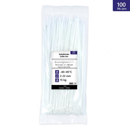 100 Stück Kabelbinder Weiß, UV beständig Größe: 2,5X100mm weiss