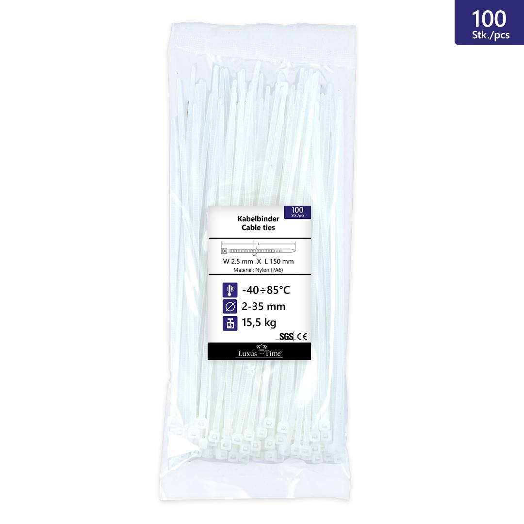 100 Stück Kabelbinder Weiß, UV beständig Größe: 2,5X150mm weiss