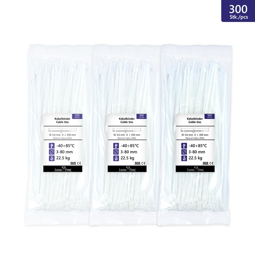 300 Stück Kabelbinder Weiß, UV beständig Größe: 3,6X300mm weiss