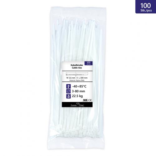 100 Stück Kabelbinder Weiß, UV beständig Größe: 3,6X300mm weiss