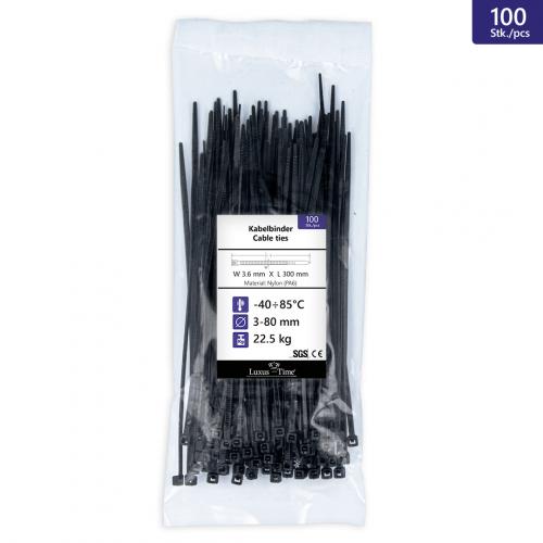 100 Stück Kabelbinder Schwarz, UV beständig Größe: 3,6X300mm