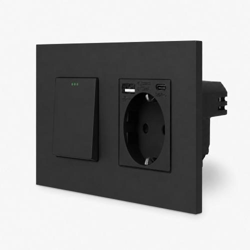 One Wechselschalter + Steckdose + USB 2-fach Typ A/C 20W Schwarz LUXUS-TIME