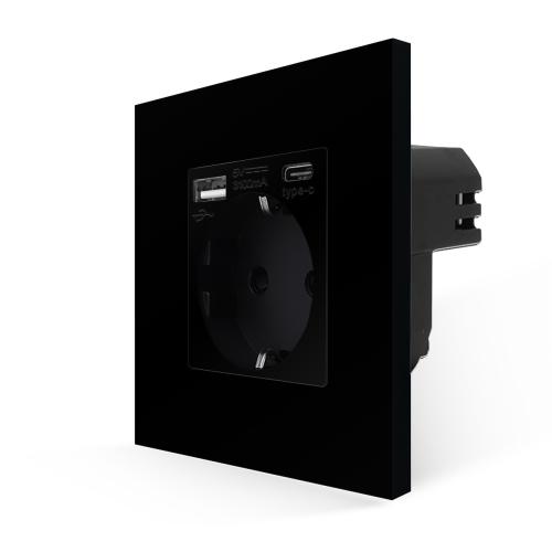 One Steckdosen + USB 2-fach Typ A/C 20W Schwarz LUXUS-TIME