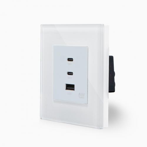 Glas USB C+A Schnellladegert 65W Wei Luxus-Time