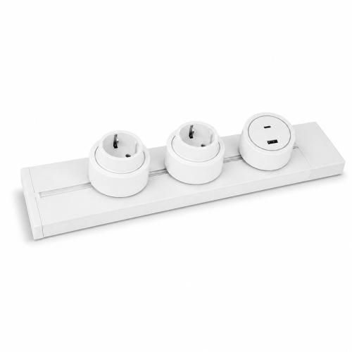 Steckdosenschiene + 2 Steckdosen + 1 USB-A/C 40cm AP Wei�