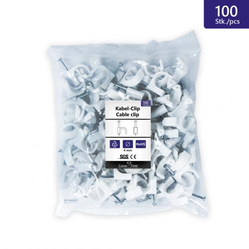 100 Stück Nagelschelle Kabelschelle für Rundkabel bis ø 4mm Weiß