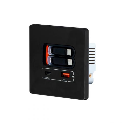 20W Schnelllade Steckdose mit 2x USB-C & Teleskop-Ladeleitung Schwarz