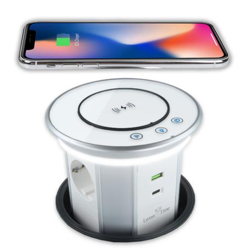 Versenkbare Tischsteckdose mit WLAN, USB, Induktions-Ladestation und Beleuchtung