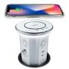 Versenkbare WLAN Tischsteckdose in Wei� mit USB / Bluetooth Lautsprecher / Induktions-Ladestation / Beleuchtung