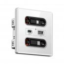 20W Schnelllade Steckdose mit Typ C USB & Teleskop-Ladeleitung, Wandmontage Glas Weiss