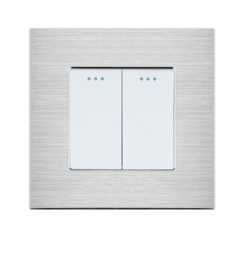 LUXUS-TIME Wipp Lichtschalter/Wechselschalter 2 Fach + Alu Rahmen Silber / Weiß