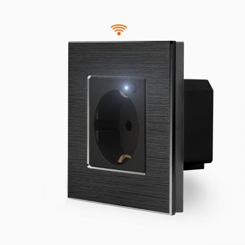 Alu WLAN Steckdose Schwarz mit Alurahmen LUXUS-TIME 