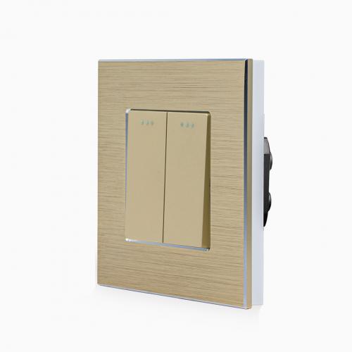 Alu 2-facher Lichtschalter / Serienschalter / Wechselschalter Wippe Gold LUXUS-TIME 