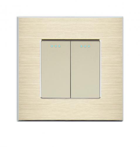 LUX Wipp Lichtschalter/Wechselschalter 2 Fach + Alu Rahmen gold