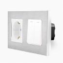 Alu 2-facher Lichtschalter (Serienschalter) + Steckdose Wippe Wei� LUXUS-TIME 